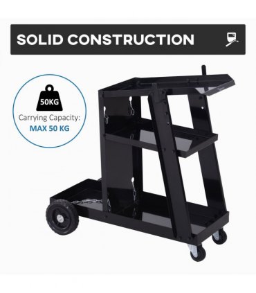 Welding Cart Welder Trolley Garage for Gas Bottle Wheels, Black