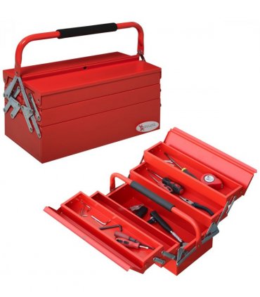 Metal Tool Box 3 Tier 5 Tray Professional Toolbox, 45x22.5x34.5cm, Red