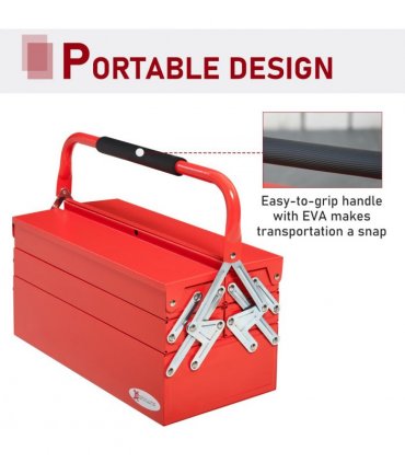 Metal Tool Box 3 Tier 5 Tray Professional Toolbox, 45x22.5x34.5cm, Red