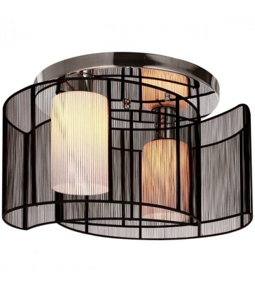 Chandelier, Fabric, Cream white, Black, 40x25H cm, Chrome/Fabric-Black