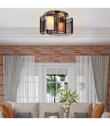 Chandelier, Fabric, Cream white, Black, 40x25H cm, Chrome/Fabric-Black