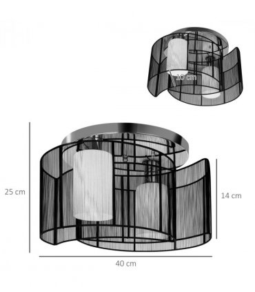 Chandelier, Fabric, Cream white, Black, 40x25H cm, Chrome/Fabric-Black