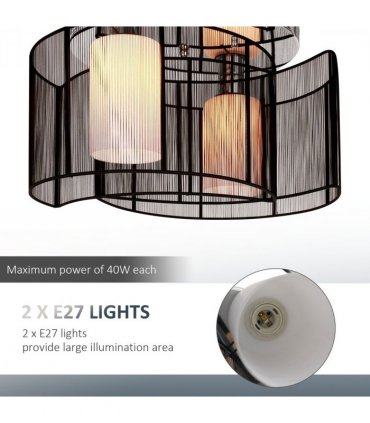 Chandelier, Fabric, Cream white, Black, 40x25H cm, Chrome/Fabric-Black