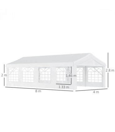 Gazebo Steel PE White 800L x 400W x 280Hcm 8m Garden Marquee Canopy Party