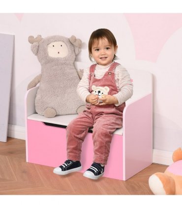 Kids Wooden Toy Box Children Storage Chest Bench Organiser Bedroom Pink HOMCOM