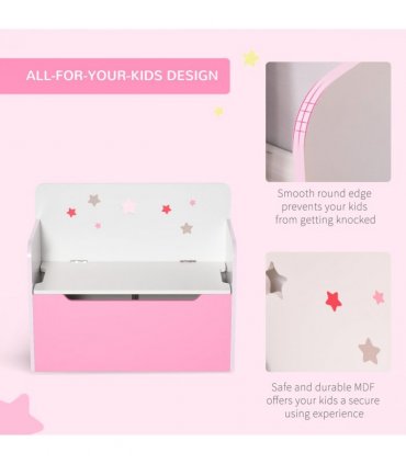 Kids Wooden Toy Box Children Storage Chest Bench Organiser Bedroom Pink HOMCOM