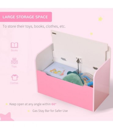 Kids Wooden Toy Box Children Storage Chest Bench Organiser Bedroom Pink HOMCOM