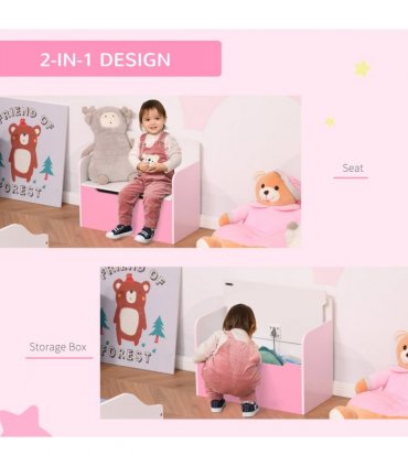 Kids Wooden Toy Box Children Storage Chest Bench Organiser Bedroom Pink HOMCOM