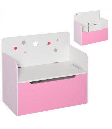 Kids Wooden Toy Box Children Storage Chest Bench Organiser Bedroom Pink HOMCOM