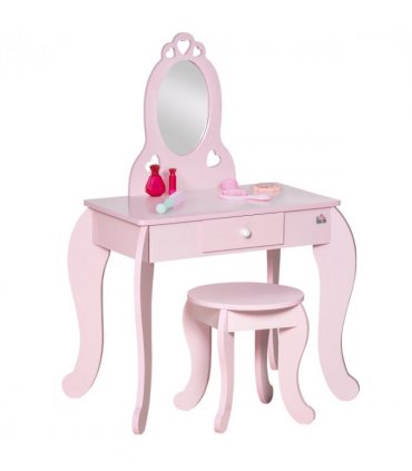 Kids Vanity Table & Stool Girls Dressing Set Make Up Desk with Mirror HOMCOM