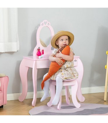 Kids Vanity Table & Stool Girls Dressing Set Make Up Desk with Mirror HOMCOM