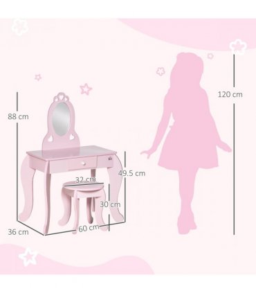 Kids Vanity Table & Stool Girls Dressing Set Make Up Desk with Mirror HOMCOM