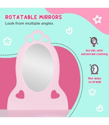 Kids Vanity Table & Stool Girls Dressing Set Make Up Desk with Mirror HOMCOM