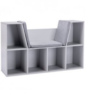 Kids Cabinet w/ Six Compartments for Toys, Clothes, Books - Grey HOMCOM