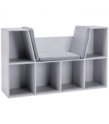 Kids Cabinet w/ Six Compartments for Toys, Clothes, Books - Grey HOMCOM