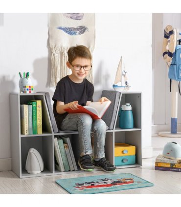 Kids Cabinet w/ Six Compartments for Toys, Clothes, Books - Grey HOMCOM