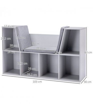 Kids Cabinet w/ Six Compartments for Toys, Clothes, Books - Grey HOMCOM