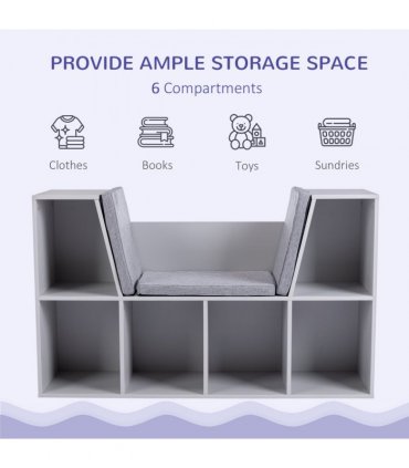 Kids Cabinet w/ Six Compartments for Toys, Clothes, Books - Grey HOMCOM