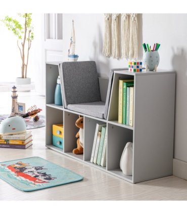 Kids Cabinet w/ Six Compartments for Toys, Clothes, Books - Grey HOMCOM