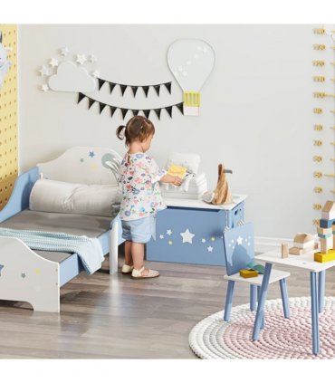 Kids Wooden Toy Box Children Storage Chest Blue White MDF 35.5H x 55L x 34Wcm