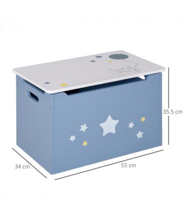 Kids Wooden Toy Box Children Storage Chest Blue White MDF 35.5H x 55L x 34Wcm