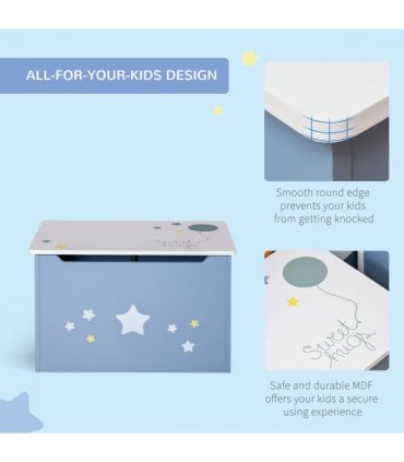 Kids Wooden Toy Box Children Storage Chest Blue White MDF 35.5H x 55L x 34Wcm