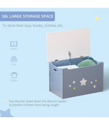 Kids Wooden Toy Box Children Storage Chest Blue White MDF 35.5H x 55L x 34Wcm