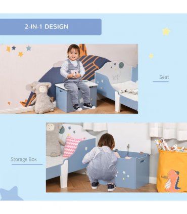 Kids Wooden Toy Box Children Storage Chest Blue White MDF 35.5H x 55L x 34Wcm