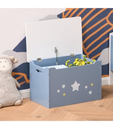 Kids Wooden Toy Box Children Storage Chest Blue White MDF 35.5H x 55L x 34Wcm