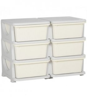 Kids Storage Unit Toy Box Vertical Dresser with Six Drawers - Cream HOMCOM