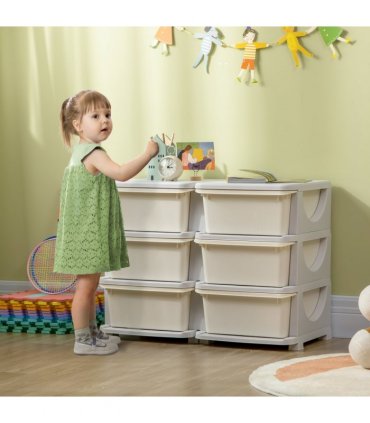 Kids Storage Unit Toy Box Vertical Dresser with Six Drawers - Cream HOMCOM