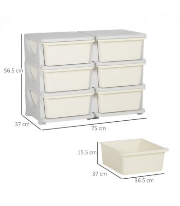 Kids Storage Unit Toy Box Vertical Dresser with Six Drawers - Cream HOMCOM