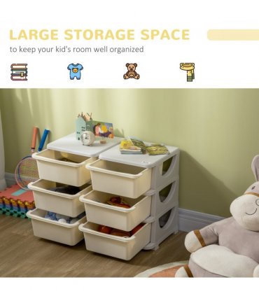 Kids Storage Unit Toy Box Vertical Dresser with Six Drawers - Cream HOMCOM