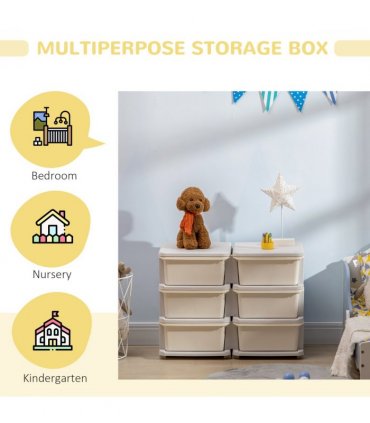 Kids Storage Unit Toy Box Vertical Dresser with Six Drawers - Cream HOMCOM