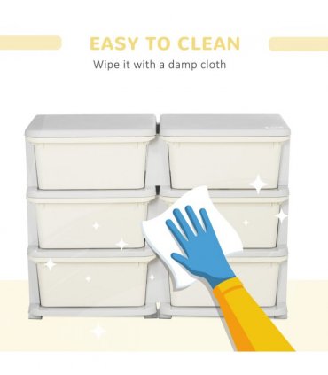 Kids Storage Unit Toy Box Vertical Dresser with Six Drawers - Cream HOMCOM