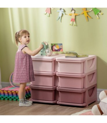 Kids Storage Unit Toy Box Vertical Dresser with Six Drawers - Pink HOMCOM