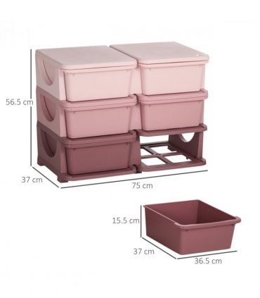 Kids Storage Unit Toy Box Vertical Dresser with Six Drawers - Pink HOMCOM