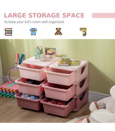 Kids Storage Unit Toy Box Vertical Dresser with Six Drawers - Pink HOMCOM