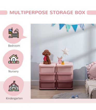 Kids Storage Unit Toy Box Vertical Dresser with Six Drawers - Pink HOMCOM