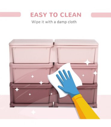 Kids Storage Unit Toy Box Vertical Dresser with Six Drawers - Pink HOMCOM