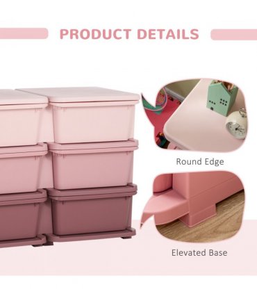 Kids Storage Unit Toy Box Vertical Dresser with Six Drawers - Pink HOMCOM