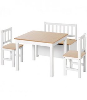 4-Piece Set Kids Wood Table Chair Bench Storage Function for 3 Years+ HOMCOM