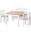 4-Piece Set Kids Wood Table Chair Bench Storage Function for 3 Years+ HOMCOM