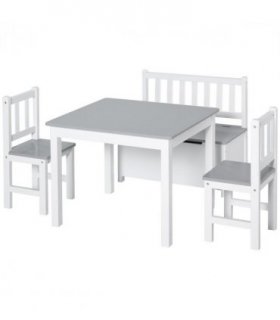 4-Piece Set Kids Wood Table Chair Bench Storage Function for 3 Years+ HOMCOM