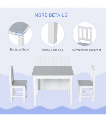 4-Piece Set Kids Wood Table Chair Bench Storage Function for 3 Years+ HOMCOM