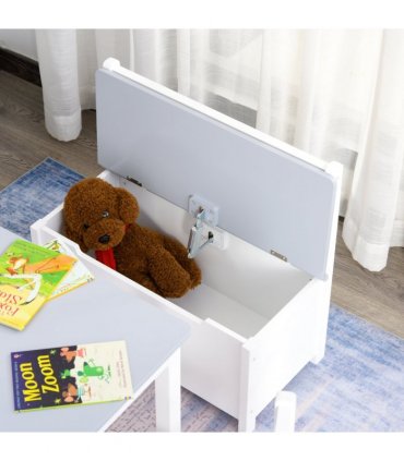 4-Piece Set Kids Wood Table Chair Bench Storage Function for 3 Years+ HOMCOM