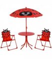 Kids Folding Picnic Table Chair Set Ladybug Pattern Outdoor