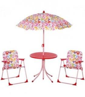 Metal Multi Kids Chair Set Butterfly Pattern Outdoor Parasol 39L x 38W x 52Hcm