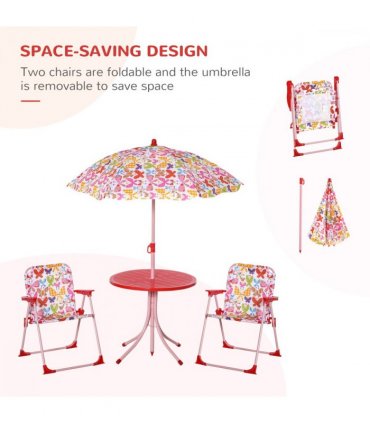 Metal Multi Kids Chair Set Butterfly Pattern Outdoor Parasol 39L x 38W x 52Hcm
