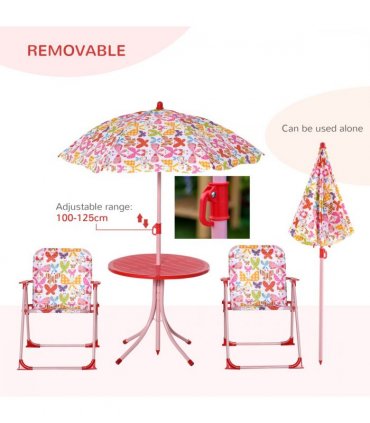 Metal Multi Kids Chair Set Butterfly Pattern Outdoor Parasol 39L x 38W x 52Hcm